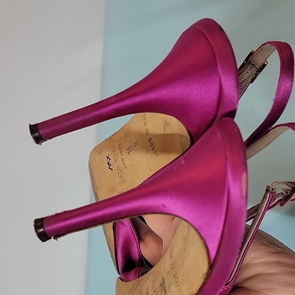 KATE SPADE New York Fushia Satin Jeweled Bow High Heel Slingback Shoes Size 11 - Picture 9 of 15